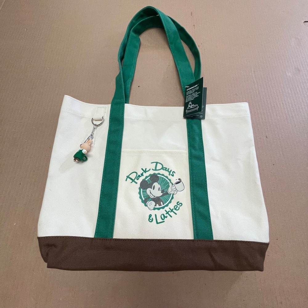 Disney Parks 2026 Starbucks Park Days and Lattes Tote Bag With Bear Keychain NWT
